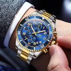 OLEVS Reloj de caballero Cronógrafo de lujo con fases de la luna, dos tonos, acero inoxidable, a prueba de agua, luminiscente, calendario empresarial, reloj de pulsera