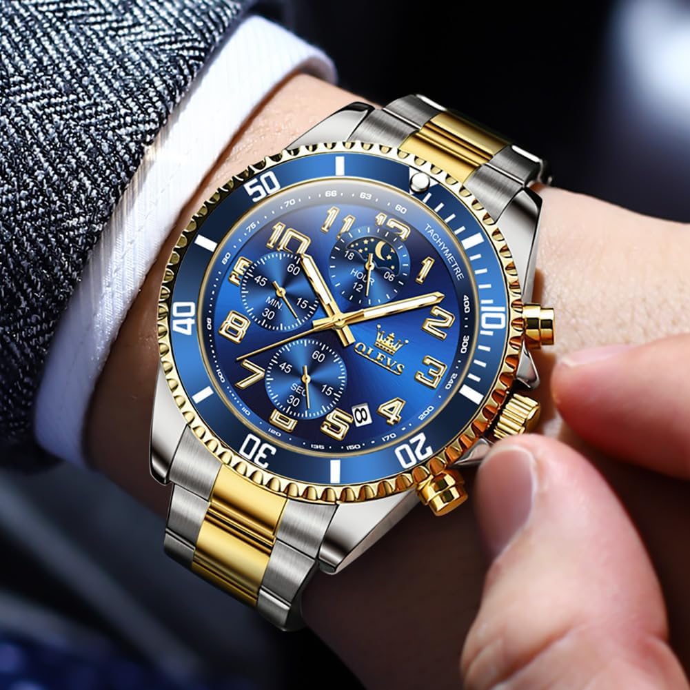OLEVS Relojes para hombre, de cara grande, de acero inoxidable, resistente al agua, con fecha, analógicos, de cuarzo, modernos, de negocios, relojes de pulsera para hombre