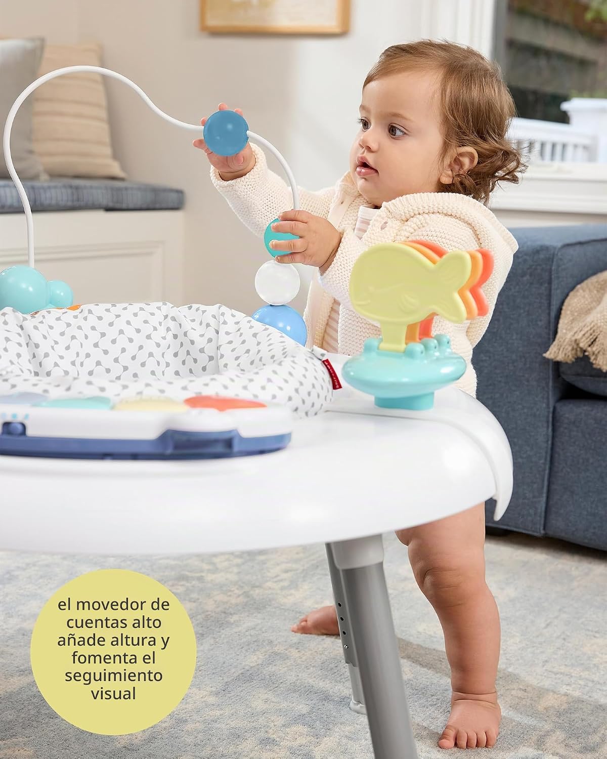 Skip Hop Centro de actividades para bebés 2 en 1 con más de 20 actividades de desarrollo, piano musical iluminado para jugar al tiempo boca abajo, 4 juguetes móviles y con clip y asiento giratorio de