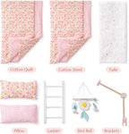 ROBUD Cuna para muñeca bebé, camas de madera para muñecas bebé de 20 pulgadas, literas para muñecas bebé con tul, cama para muñeca American Girl para regalos, rosa