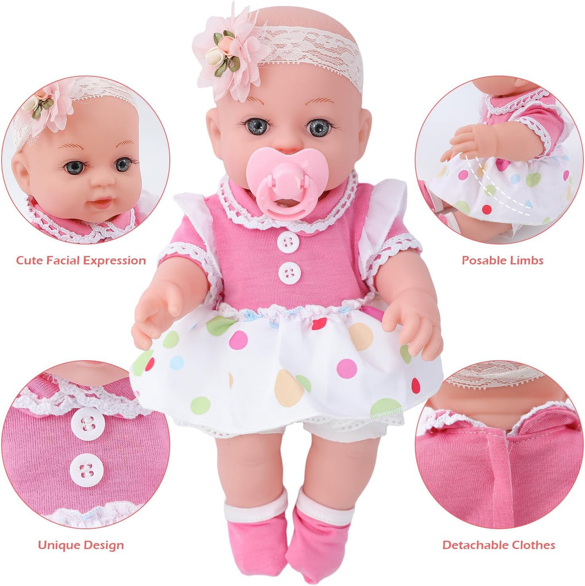 DONTNO Muñeca de bebé de 12 pulgadas con cama de moisés