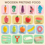 34Pcs Wooden Play Food para Toddlers - Toy Food con Velcro Fruit & Veggies