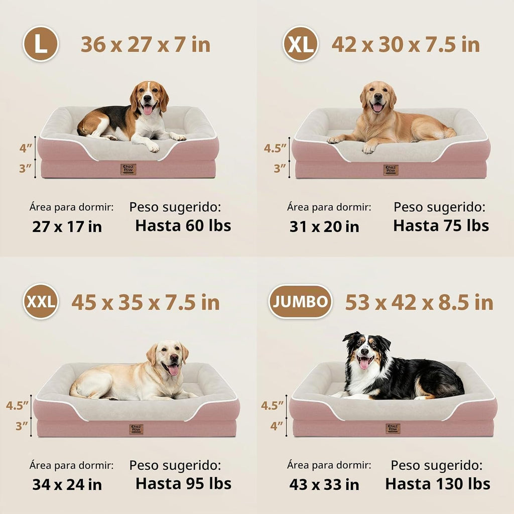 Cama ortopédica impermeable para perros de tamaño grande, rosa