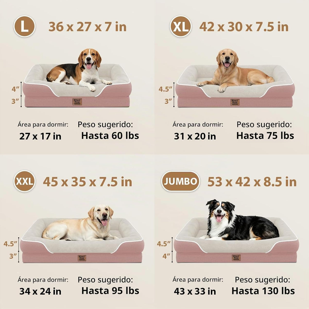 Cama ortopédica impermeable para perros de tamaño grande, rosa
