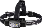 Coast WPH34R 2000 lúmenes Faro de cabeza impermeable ultra brillante IP68 USB recargable de doble potencia, 6 modos con haz de luz focalizada y de inundación, Negro/Gris