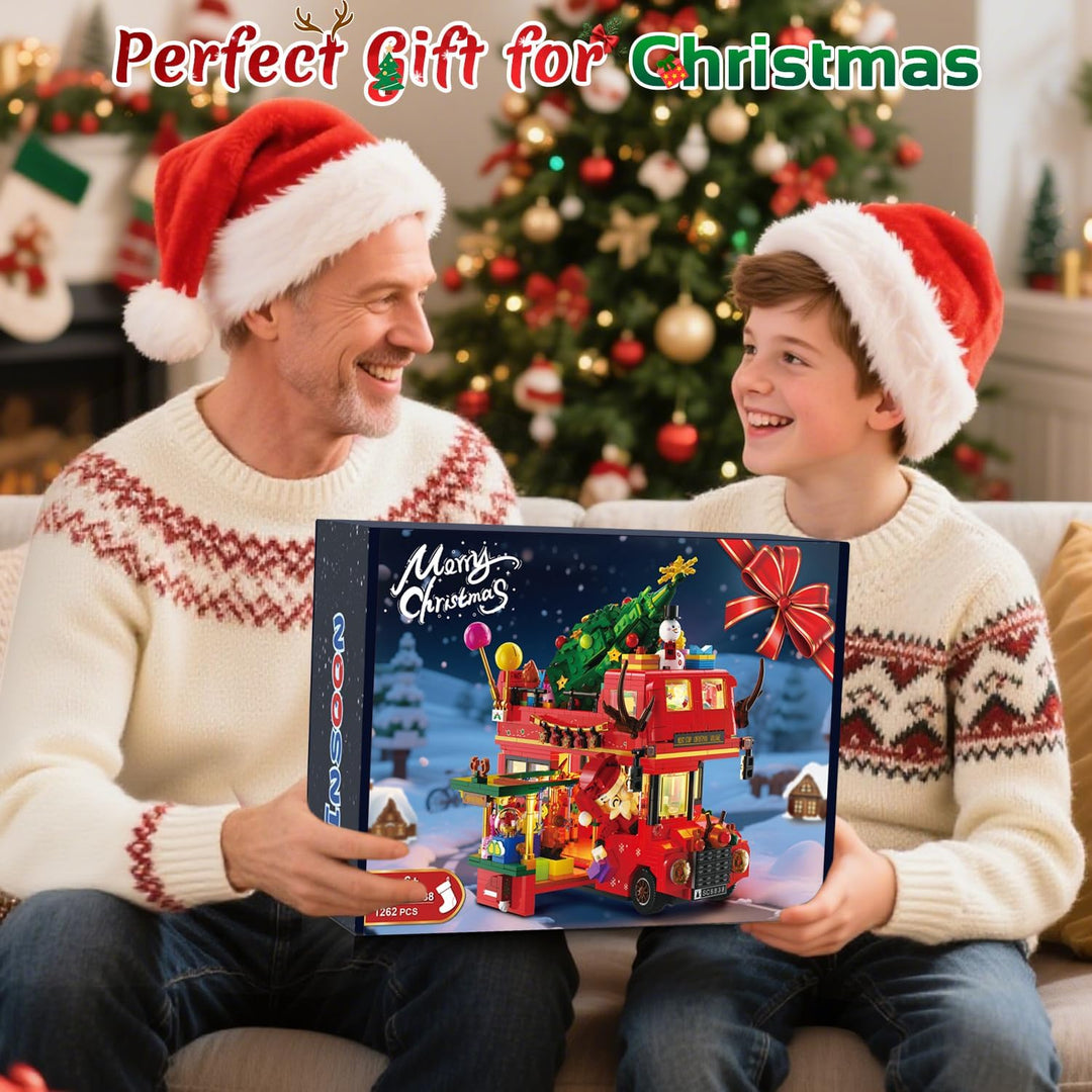 Juego de construcción de autobús de dos pisos de Navidad