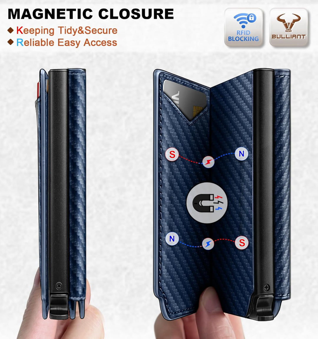 BULLIANT Billetera de cuero para hombre, tarjetero con clip para di...