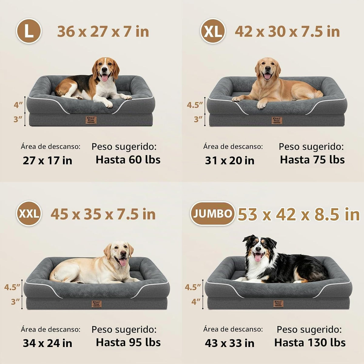 Cama ortopédica impermeable para perros grandes y extra grandes