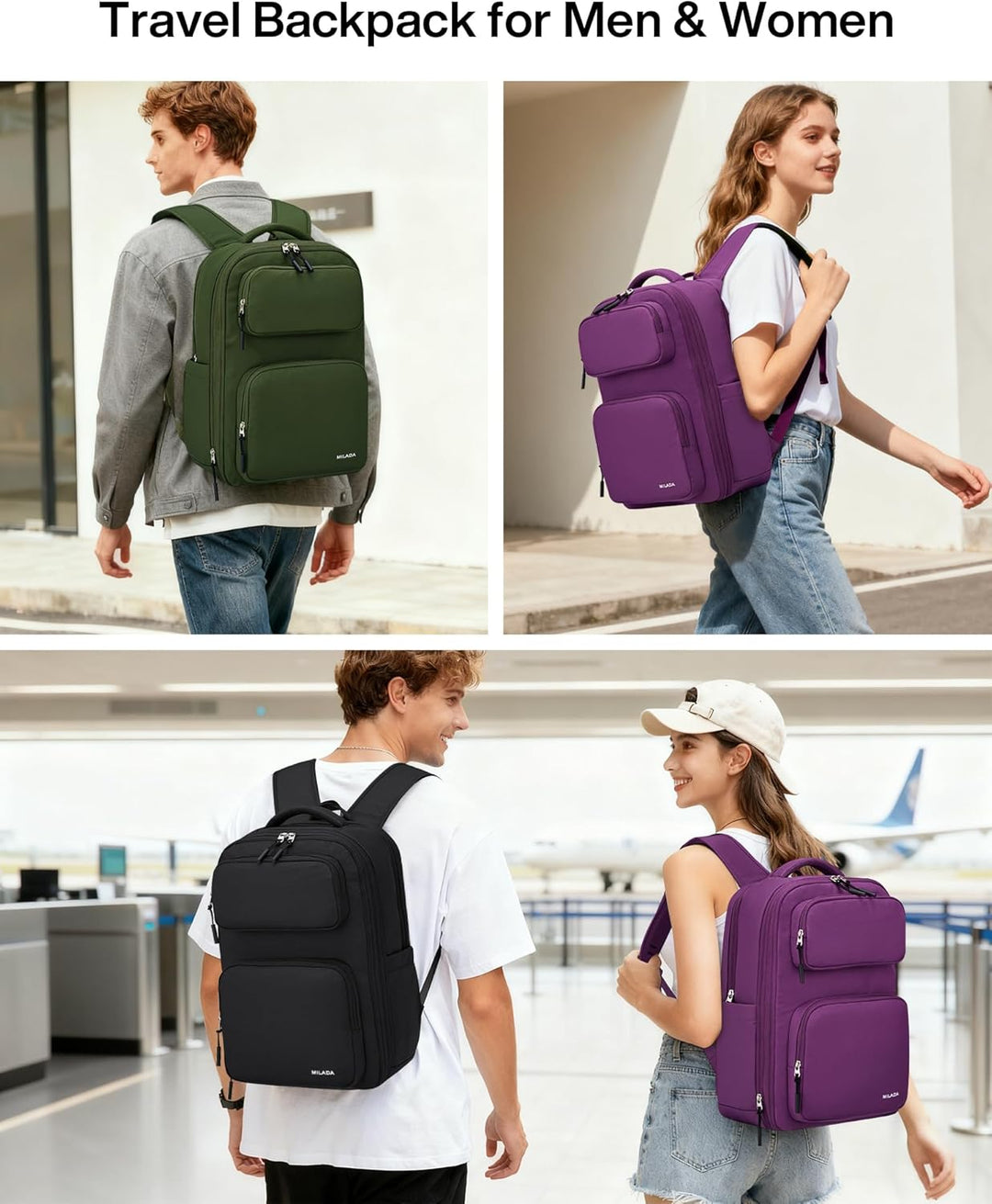 MILADA Mochila de viaje expandible de 28L a 39L, mochila de mano ap...