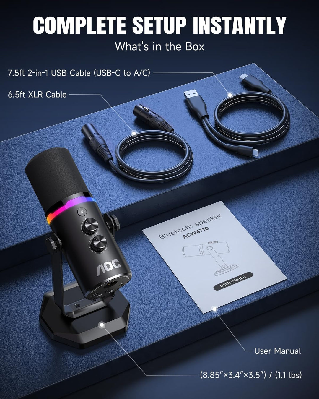 Micrófono dinámico AOC USB\/XLR para juegos de PC, podcasts y graba...