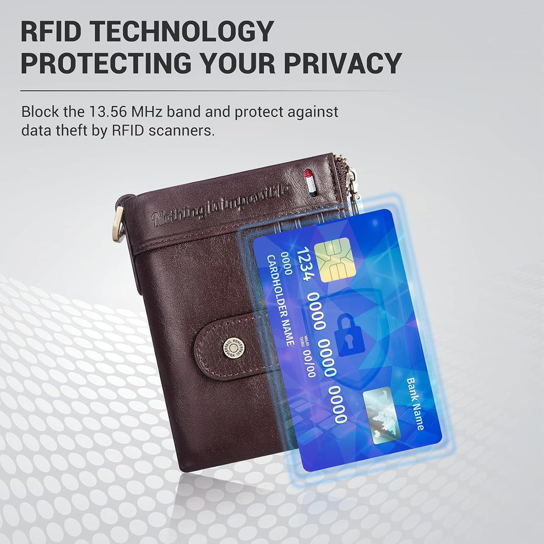 gzcz Billeteras de cadena RFID para hombre, cartera de cuero genuin...