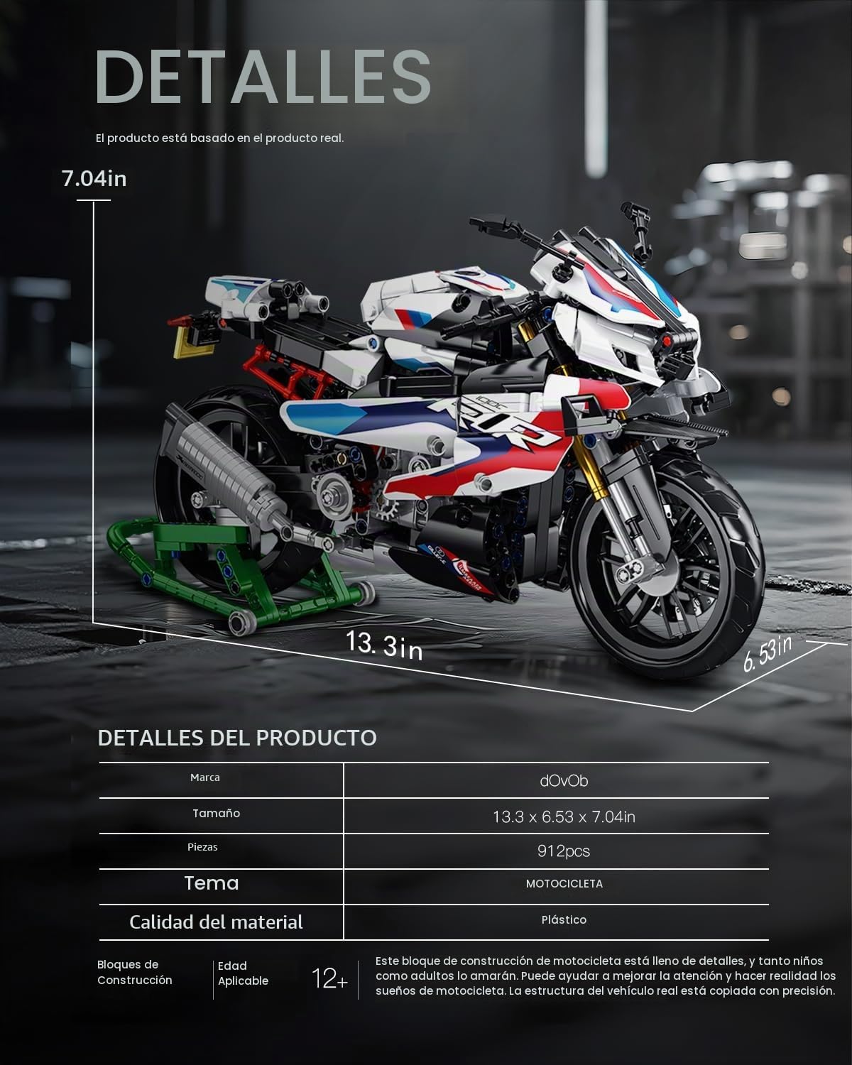 dOvOb Juego de bloques de construcción modelo 1000 RR, 912 piezas de ladrillos, juguetes MOC como regalo para niños o adultos