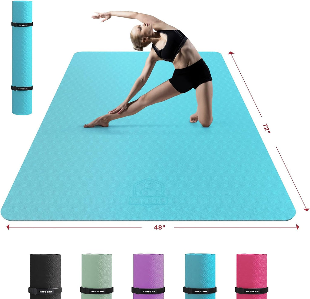 HAPBEAR Tapete de yoga extra grande de 2.835 x 1.890 x 0.236 in (1/4 pulgadas), antideslizante, duradero, grueso y ancho para entrenamientos en casa, yoga, pilates, estiramientos y entrenamientos cardiovasculares