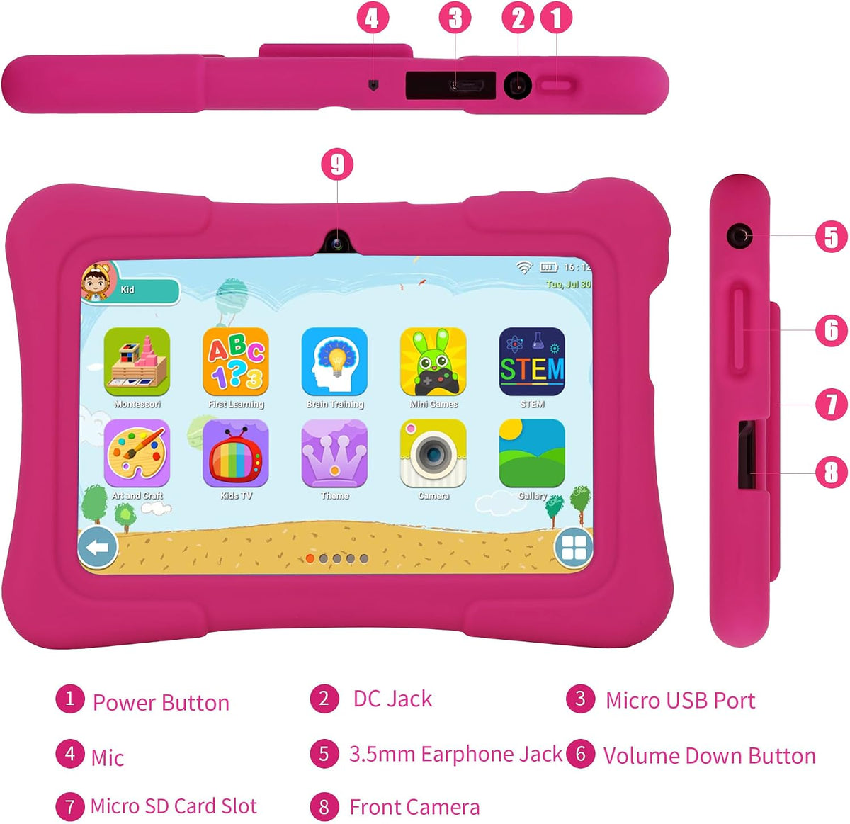 7 pulgadas niños tableta, tableta Android para niños