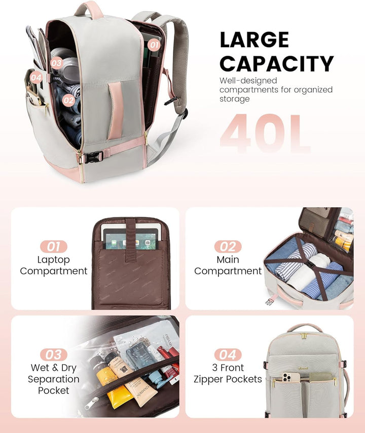 LOVEVOOK: mochila de mano, mochila de viaje de 40L para mujer con 3...