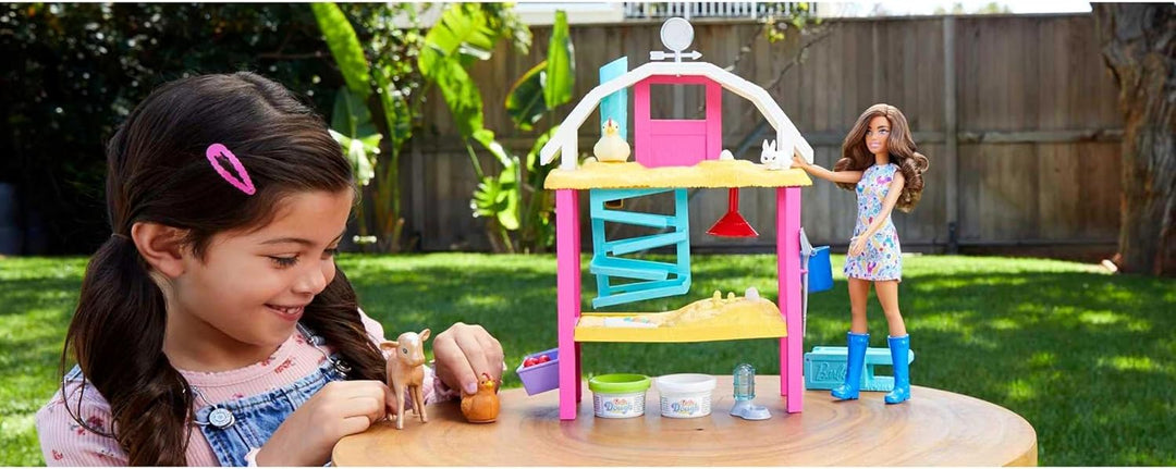 Muñeca y juego de Barbie con cooperativa, animales, masa, moldes y...