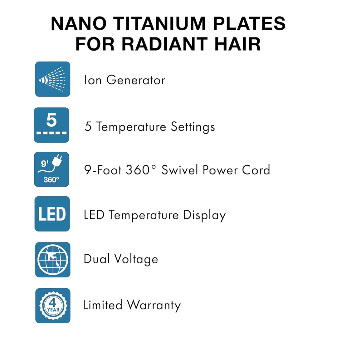 BabylissPRO Nano Titanium Ionic Hair Straightener, Professional Fla...