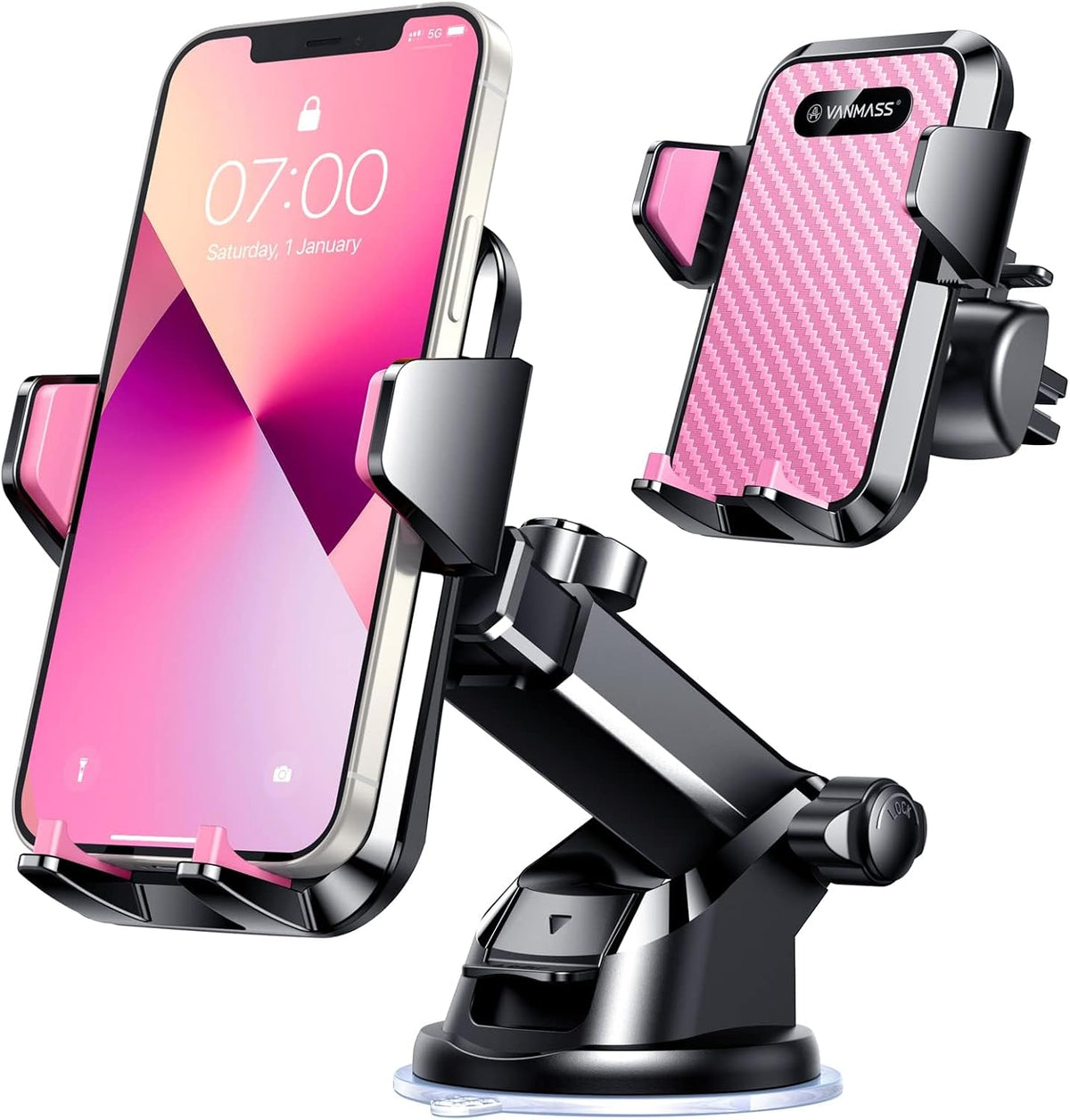 VANMASS Soporte universal para teléfono de automóvil, patente y certés de seguridad: soporte mejorado para tablero de manos libres, soporte para teléfono para ventilación del parabrisas del automóvil, compatible con iPhone 14, 13, 12, 11 Pro Max Xs XR X