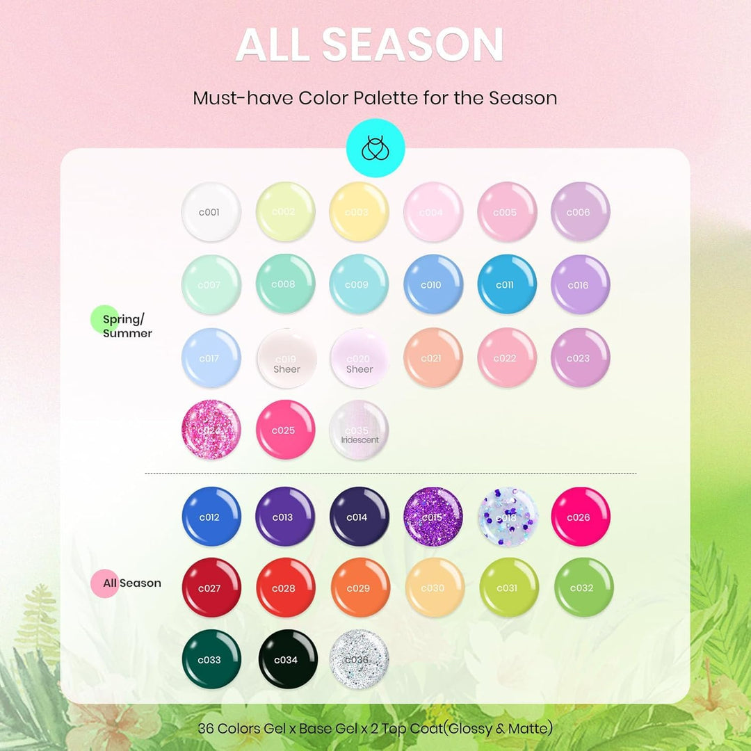 Beetles - Juego de esmaltes de uñas de gel primaveral, 36 colores,...