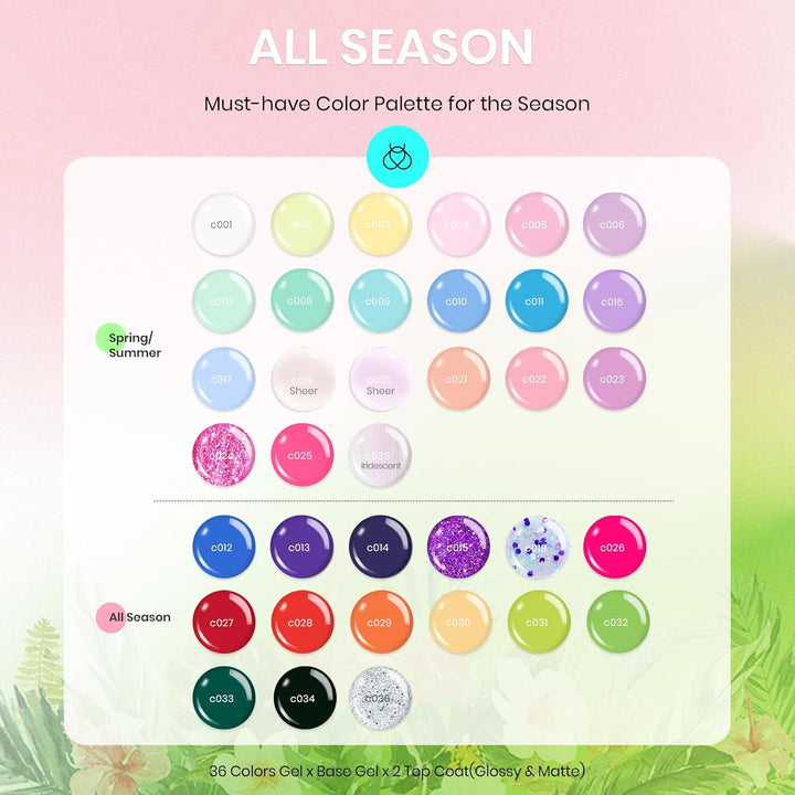 Beetles - Juego de esmaltes de uñas de gel primaveral, 36 colores,...