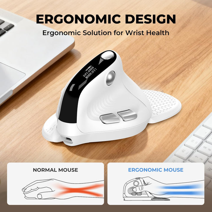 DeLUX Seeker - Ratón ergonómico inalámbrico con pantalla OLED, rató...