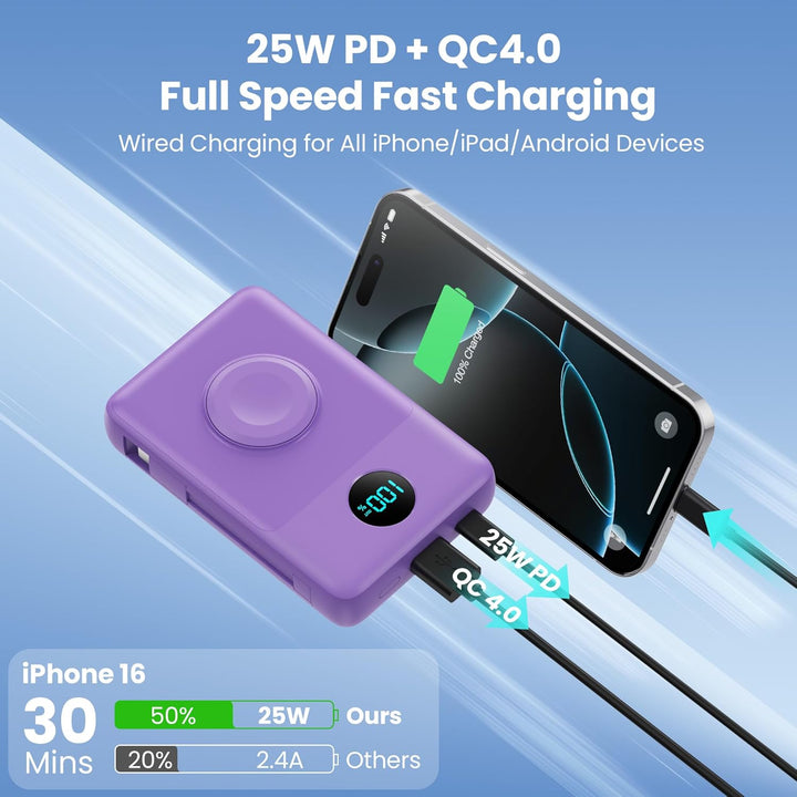 Cargador portátil magnético 6 en 1 para iPhone con cables integrado...