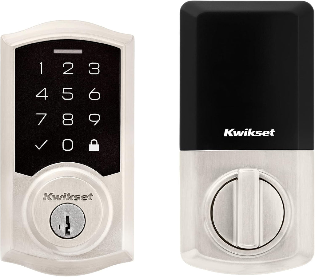 Kwikset SmartCode 270 - Cerradura de puerta con teclado táctil electrónico sin llave con bloqueo automático, códigos de usuario personalizados, seguridad avanzada en níquel satinado tradicional