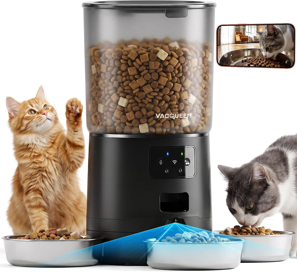 Alimentador automático para gatos con cámara para 3 gatos, monitoreo de 310