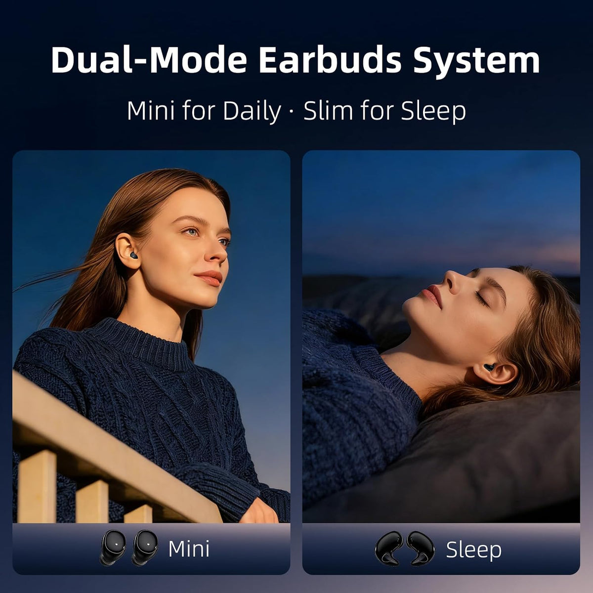 Auriculares planos para dormir pequeños, invisibles, inalámbricos, pequeños auriculares inalámbricos ocultos para dormir de lado, auriculares intrauditivos discretos para canales auditivos