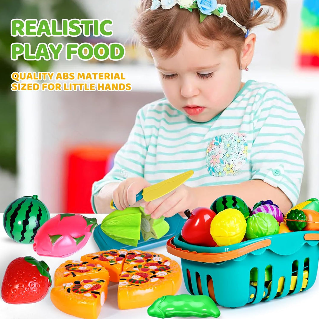 100 PIEZAS Juguetes de Comida para Cortar para Cocina Infantil, Jug...