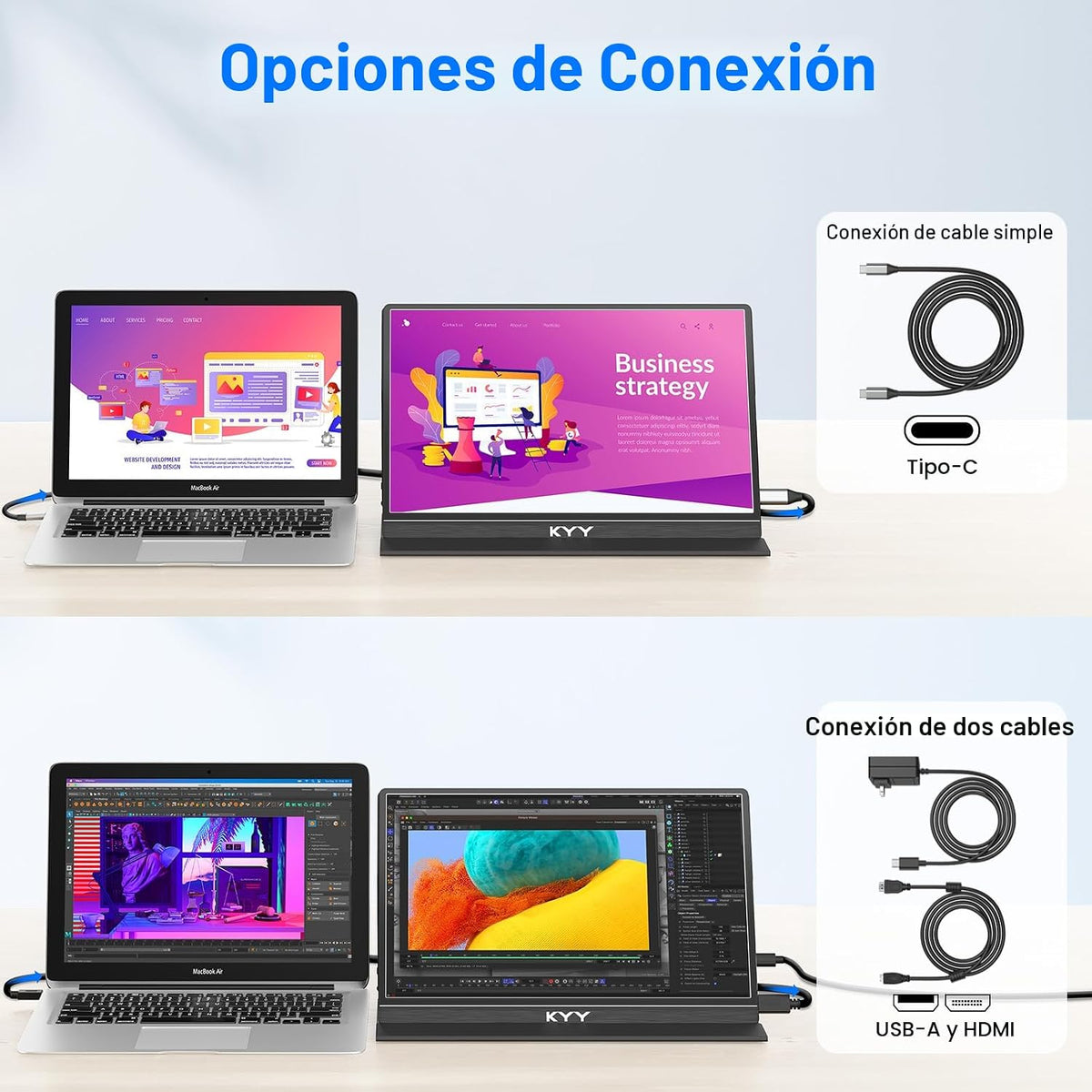 KYY - Monitor portátil para laptop, pantalla de computadora de viaj...