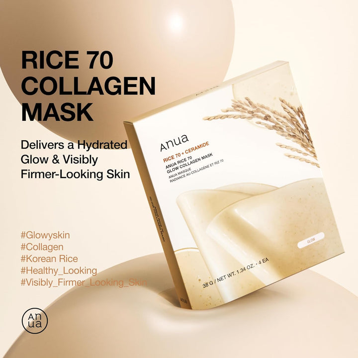 ANUA Rice 70 Glow Máscara de Colágeno, Máscara Facial Nocturna para...