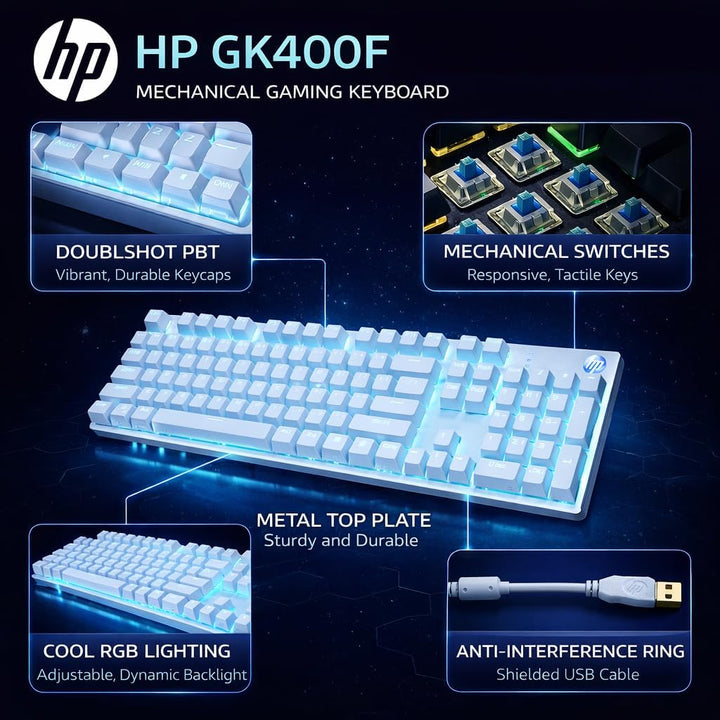 HP GK400F Teclado mecánico con cable para juegos, USB con cable de...