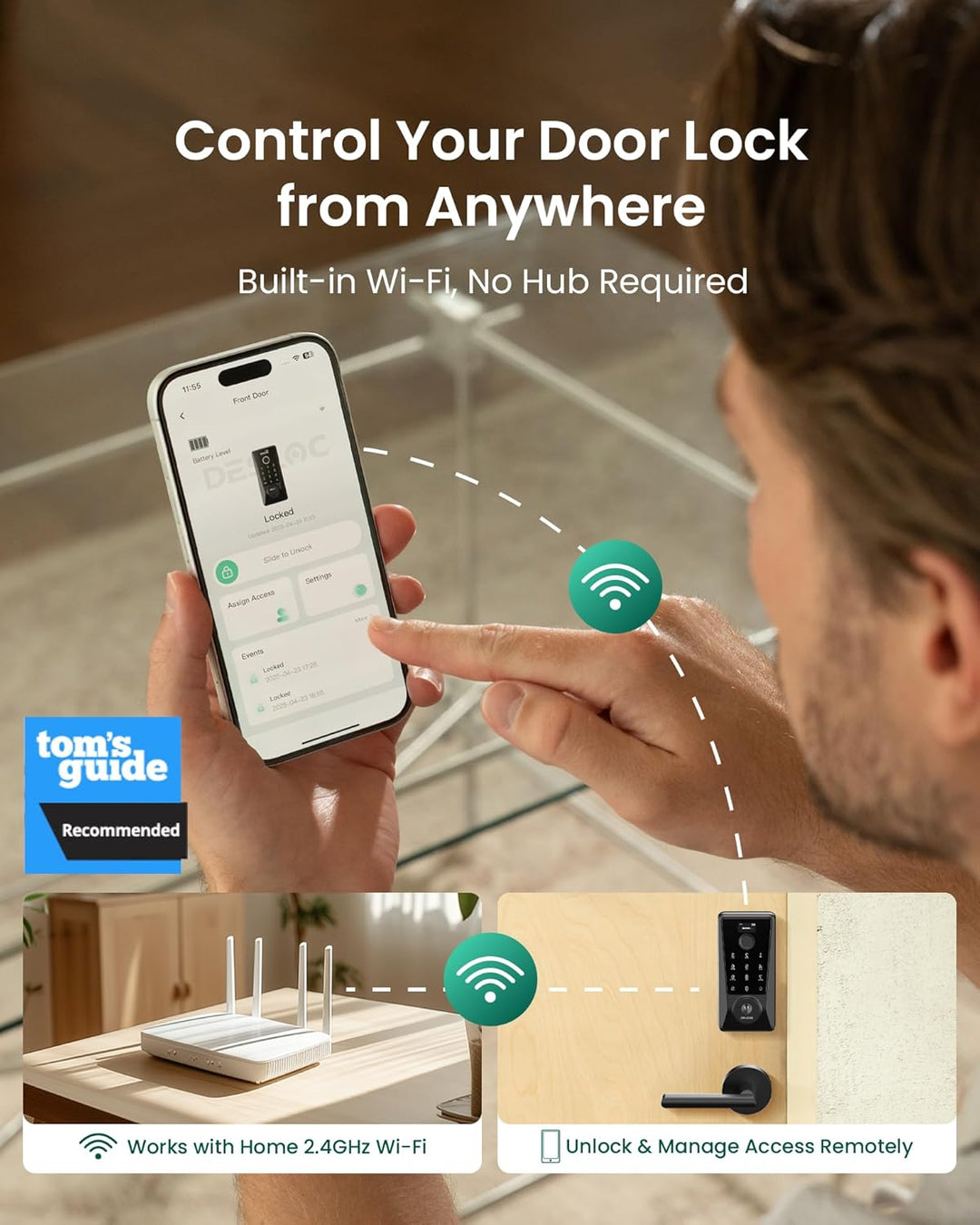 DESLOC Cerradura inteligente WiFi D110 Plus, Wi-Fi incorporado, no...