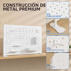 Organizador de escritorio con tablero perforado blanco, 23.62 x 15.75 in con ganchos