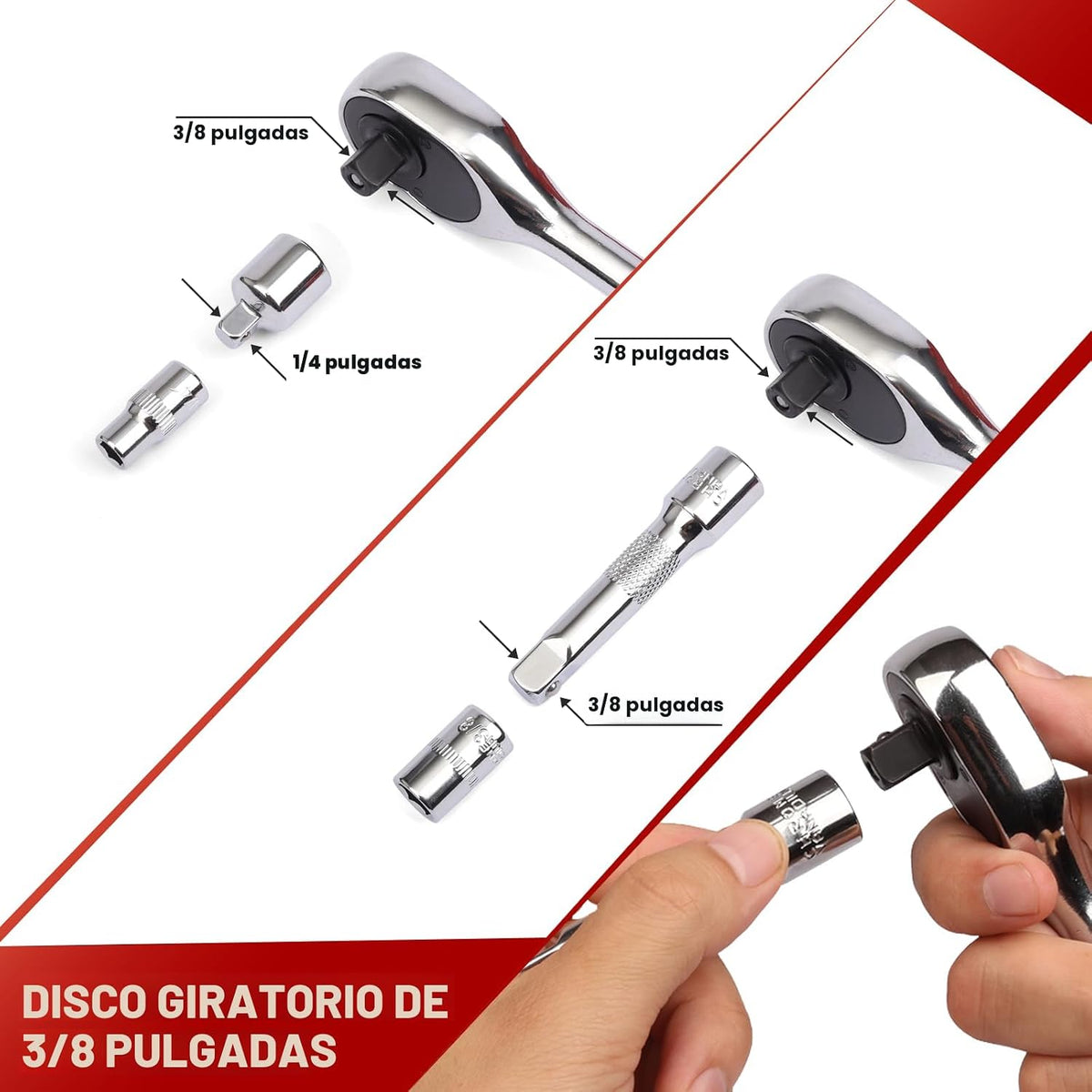 Egofine Juego de llaves de trinquete de 34 piezas de 3/8 de pulgada, con juego de cubos métrico/SAE y barra de extensión para reparación de auto y hogar, con estuche de almacenamiento