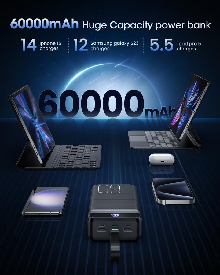Cargador Portátil 60000mAh Banco de Energía - Carga Rápida 22.5W Pa...