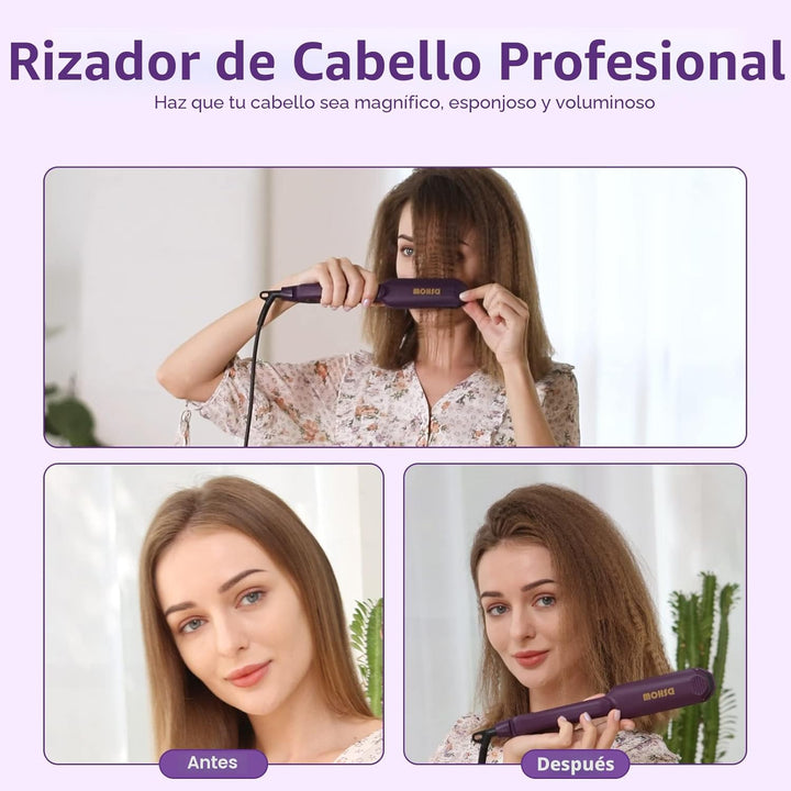Plancha de pelo con placas de titanio y cerámica para rizar el cabe...