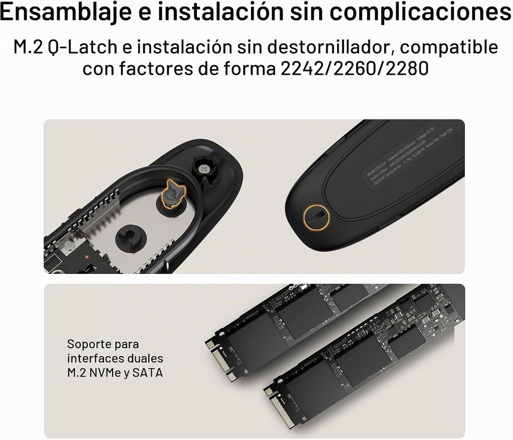 ASUS Cobble M.2 - Carcasa SSD sin herramientas, USB-C 10 Gbps externa NVMe/SATA, refrigeración de aluminio, IP55 resistente al agua y al polvo, compatible con M.2 2230-2280, para PS5, MacBook y Windows, color negro