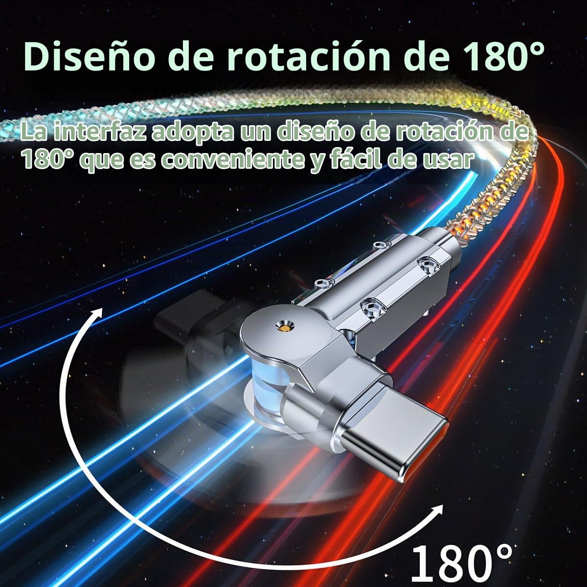 Paquete de 2 cables USB-C iluminados, cargador LED de 6.6 pies, cable de