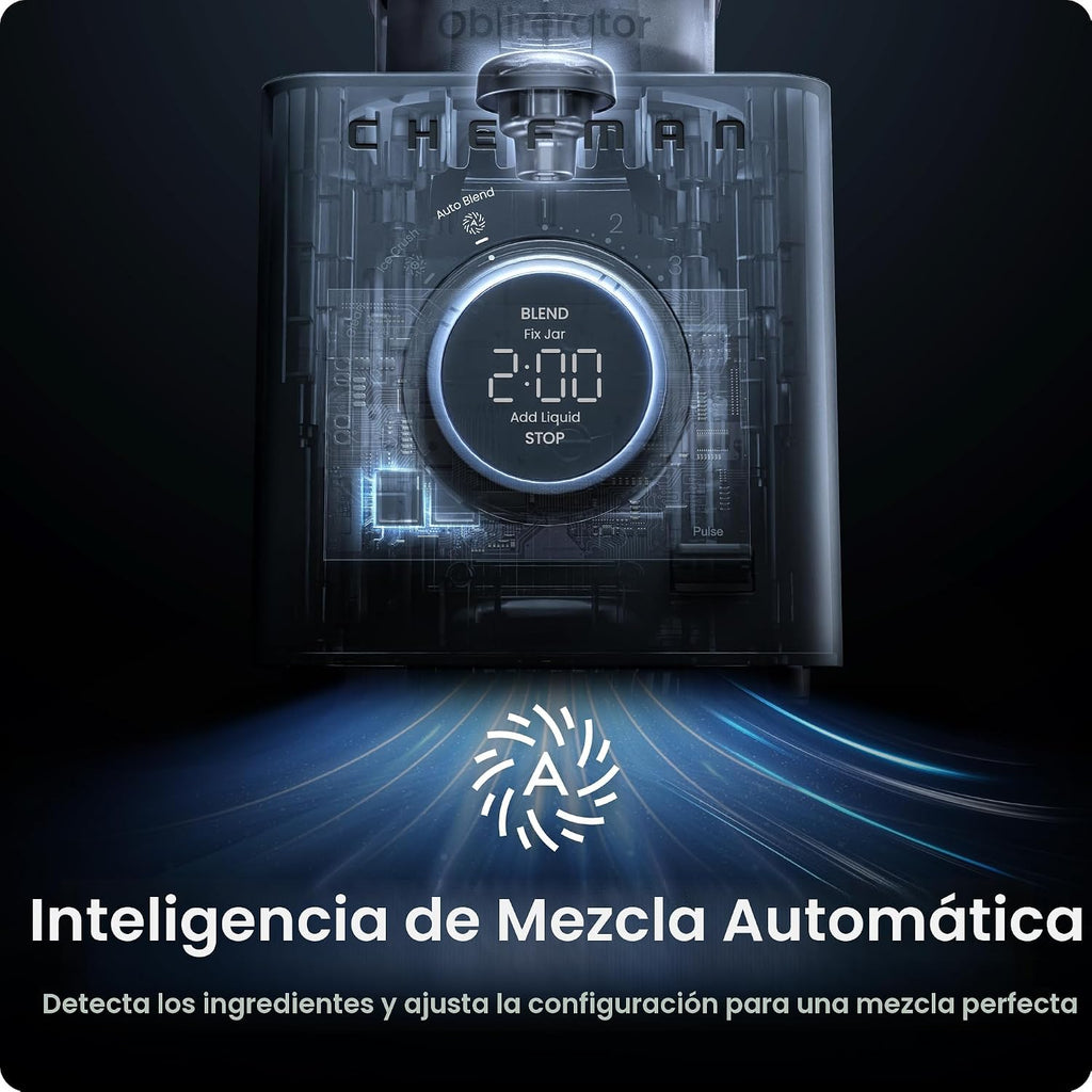 Chefman Obliterator - Batidora de encimera de 48 onzas para batidos, motor de 1380 W para triturar hielo, nueces y frutas congeladas con hoja de acero inoxidable, función de mezcla automática, incluye