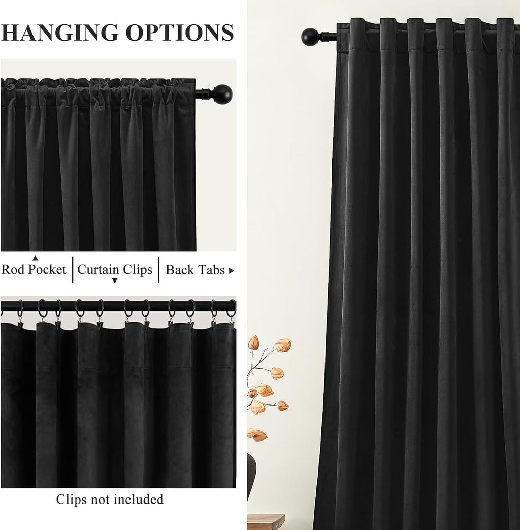 Cortinas opacas de terciopelo negro de 102 pulgadas de largo con