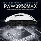 R5Ultra 8K Ratón Inalámbrico de Fibra de Carbono para Juegos con 42,000 DPI - Sensor PAW3950 MAX - Chip MCU Nordic 52840 - 39g Ultraligero - Ratones Programables con Cable/BT/2.4GHz Griptape para PC