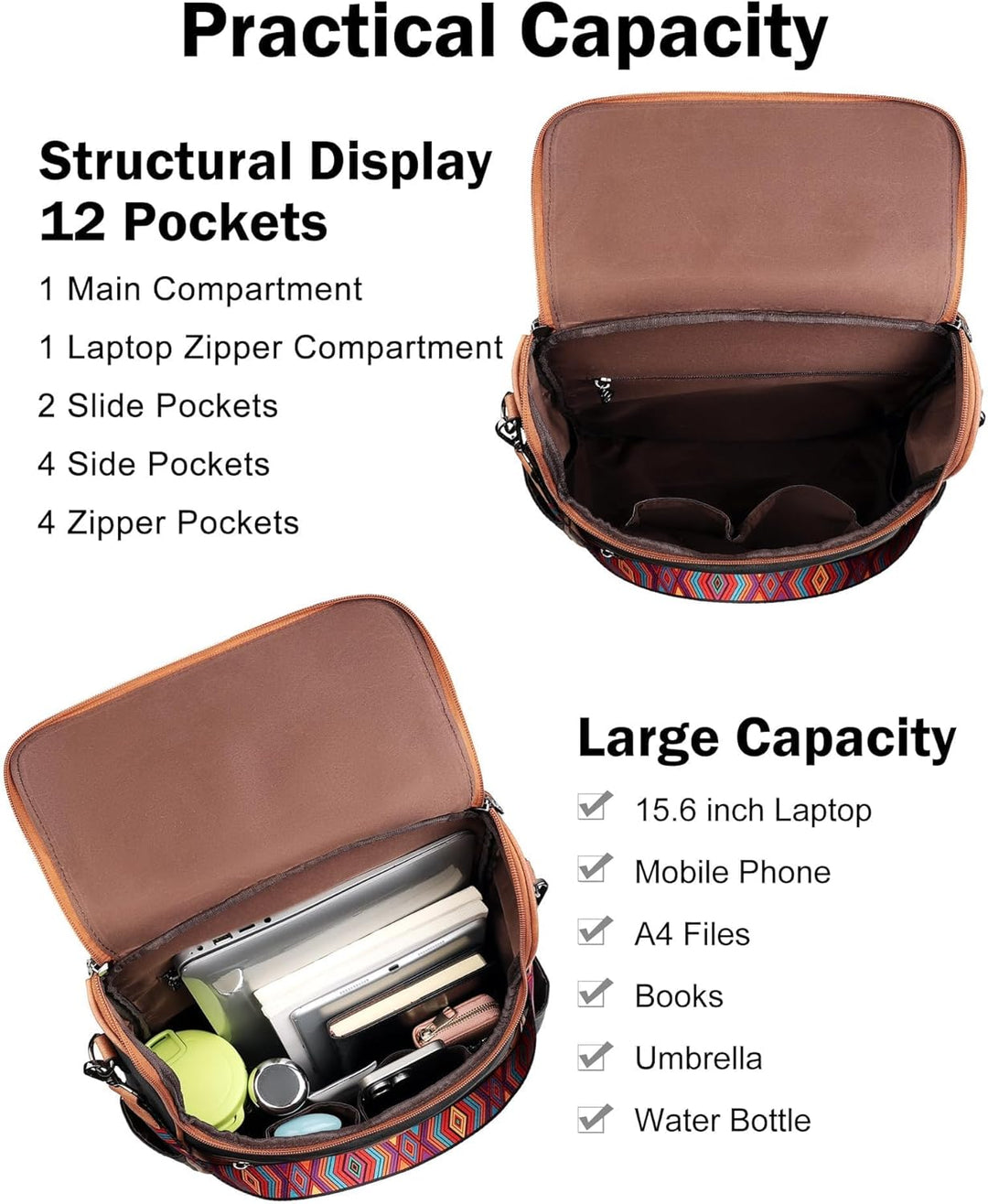 FADEON Mochila para laptop para mujer de cuero, mochila de viaje co...