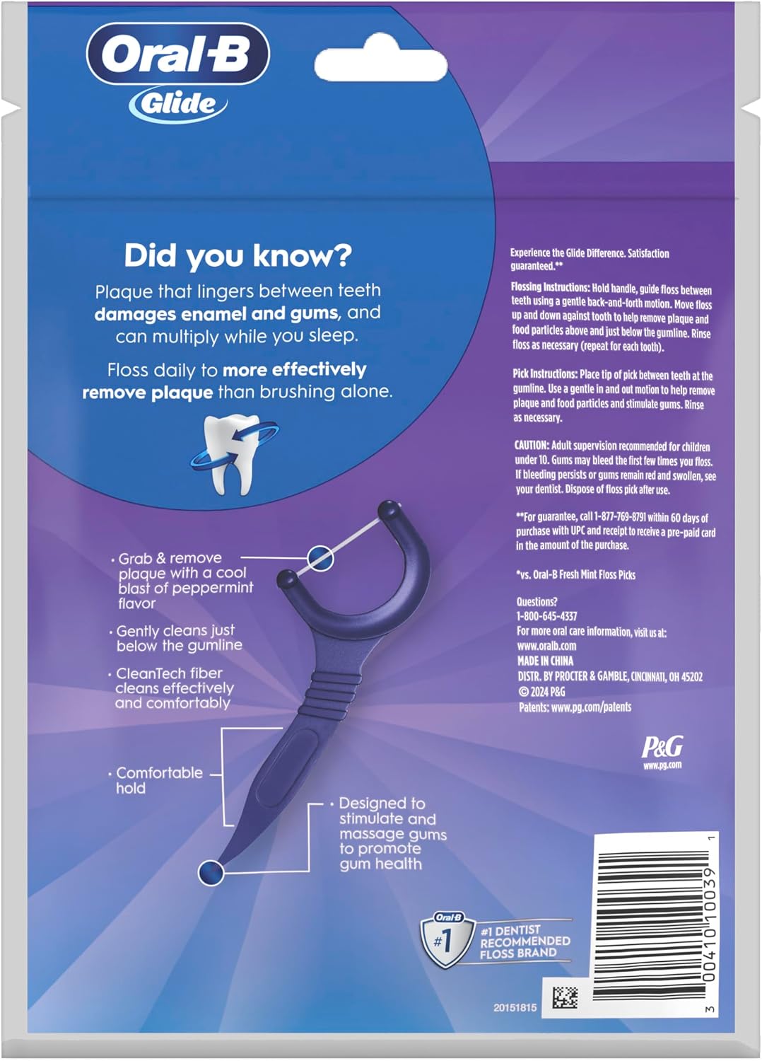 Oral-B Glide Arctic Peppermint Oil Palillos de hilo dental, menta,...