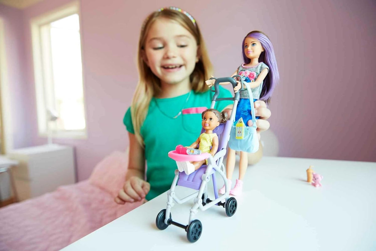 Barbie - Set de juegos de niñera con muñeca Skipper, muñeco bebé, c...