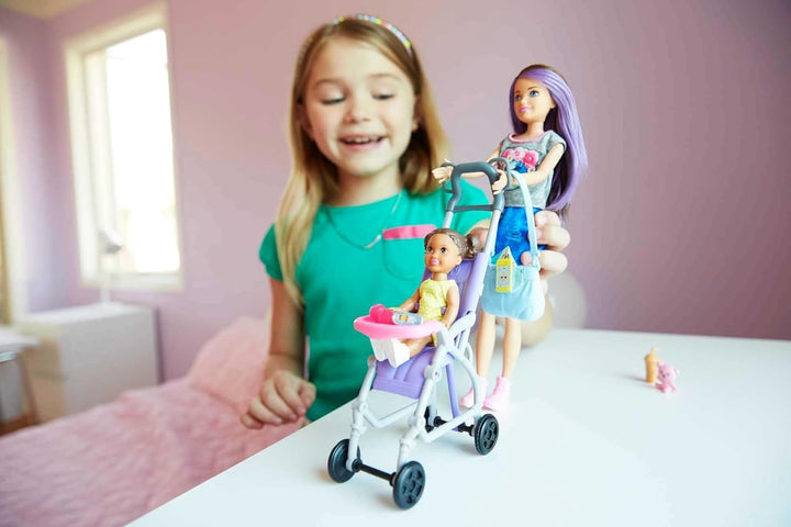 Barbie - Set de juegos de niñera con muñeca Skipper, muñeco bebé, c...