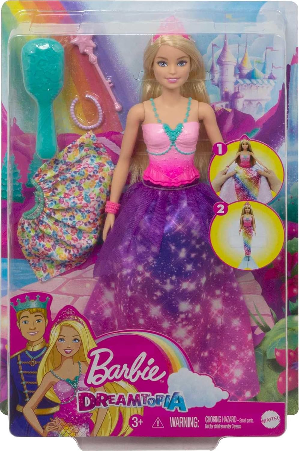 Barbie Dreamtopia 2 en 1 de Realeza a Sirena. Muñeca Fashion Transf...