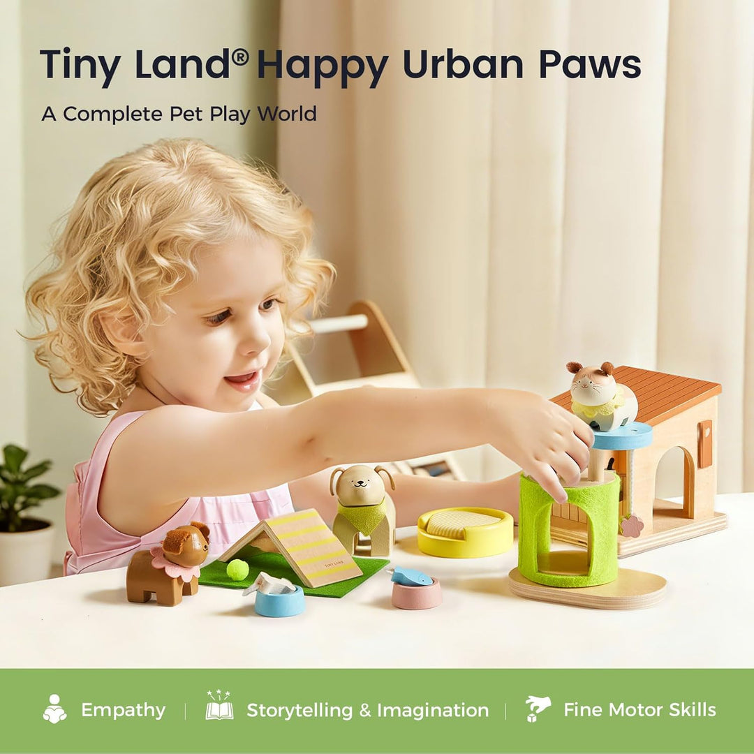 Tiny Land Juego de animales de casa de muñecas de madera para niños...