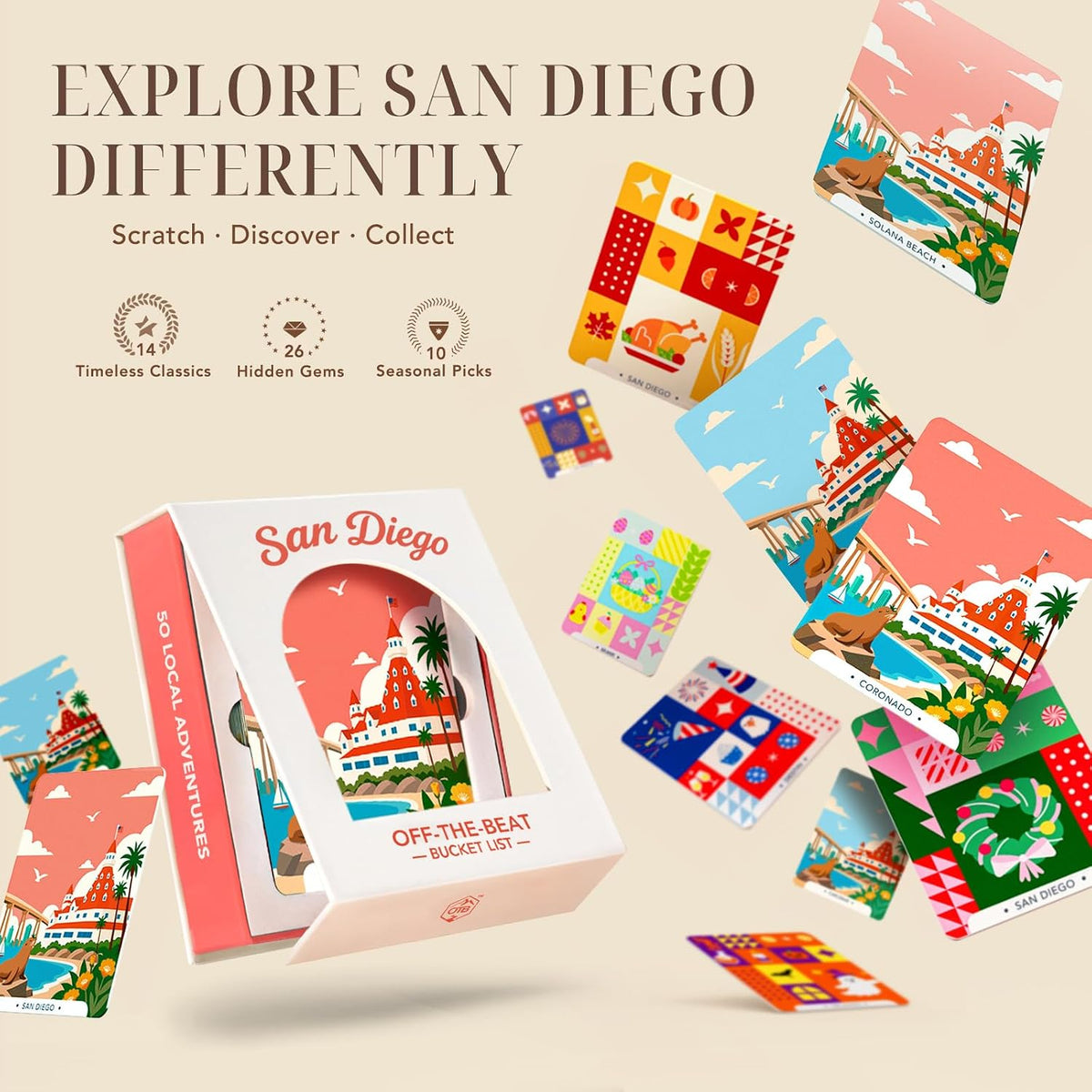 Tarjetas de lista de cubo de aventura de San Diego, 50 tarjetas para rascar
